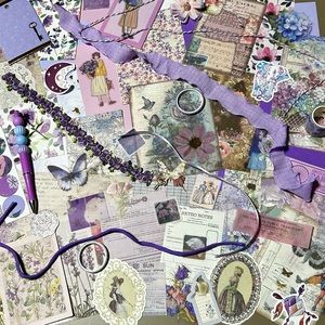 Lavender Dreams theme scrapbook junk journal kit with beaded pen
